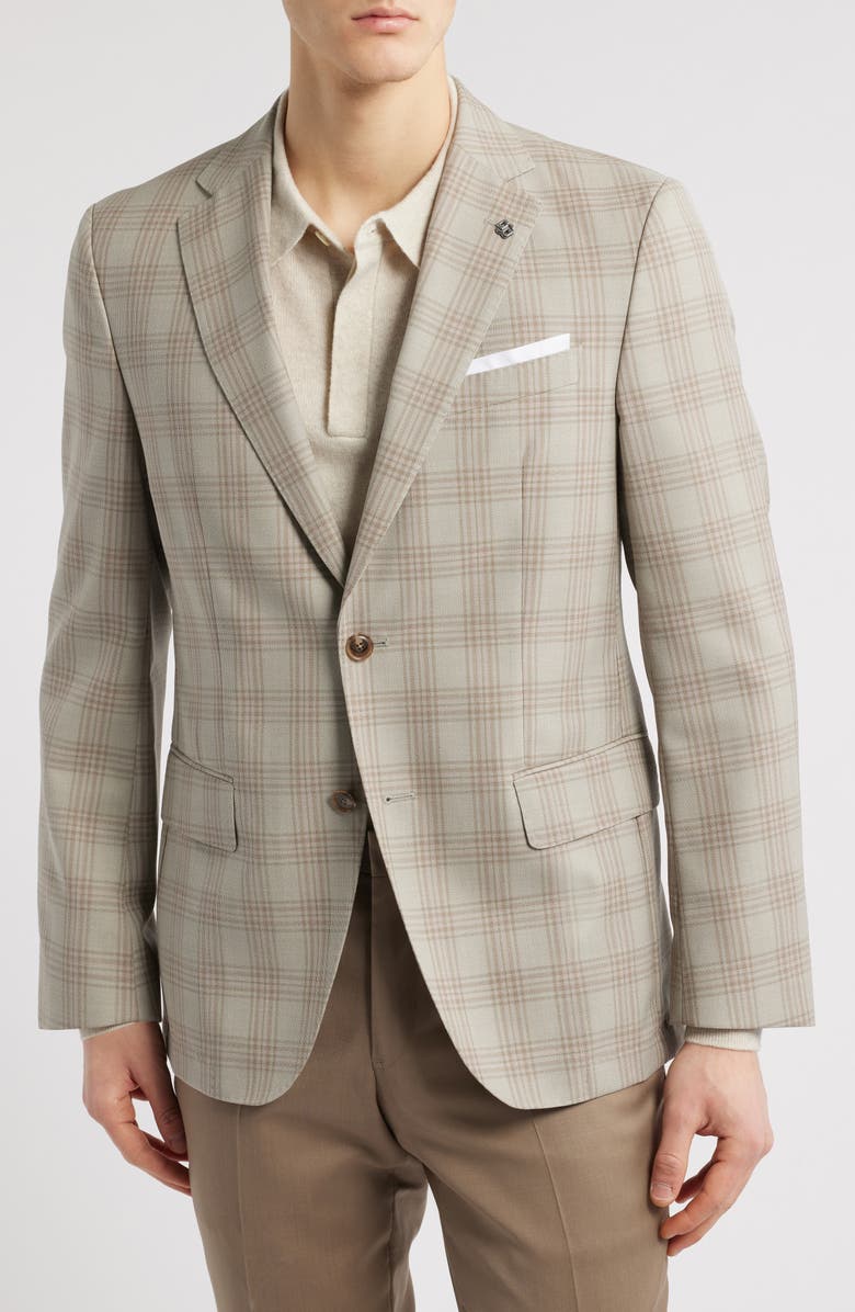 BOSS Hutson Plaid Virgin Wool Sport Coat, Main, color, Light Beige