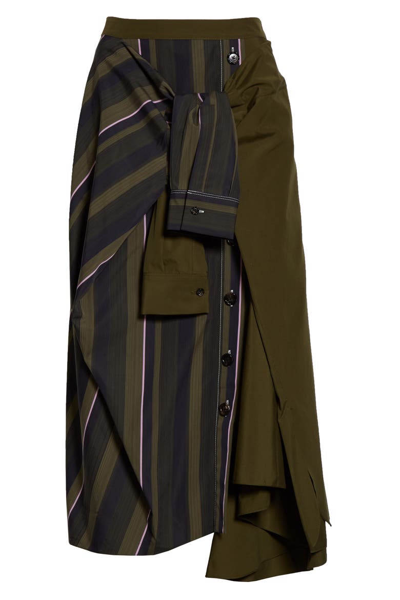 Tie Front Asymmetrical Cotton Midi Skirt, Alternate, color, DARK OLIVE