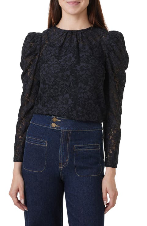 Floral Lace Puff Shoulder Top