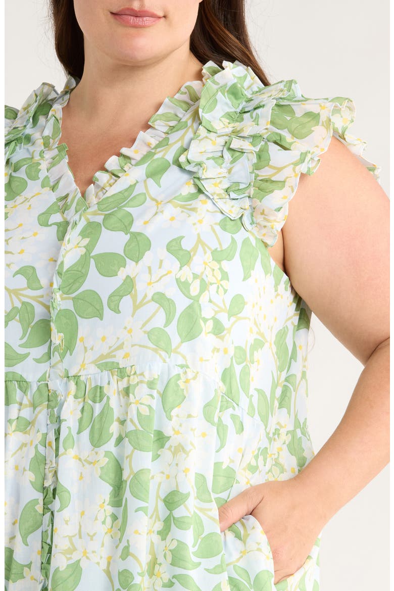 Kiany Floral Marlan Cotton Dress, Alternate, color, LIGHT BLUE/ GREEN