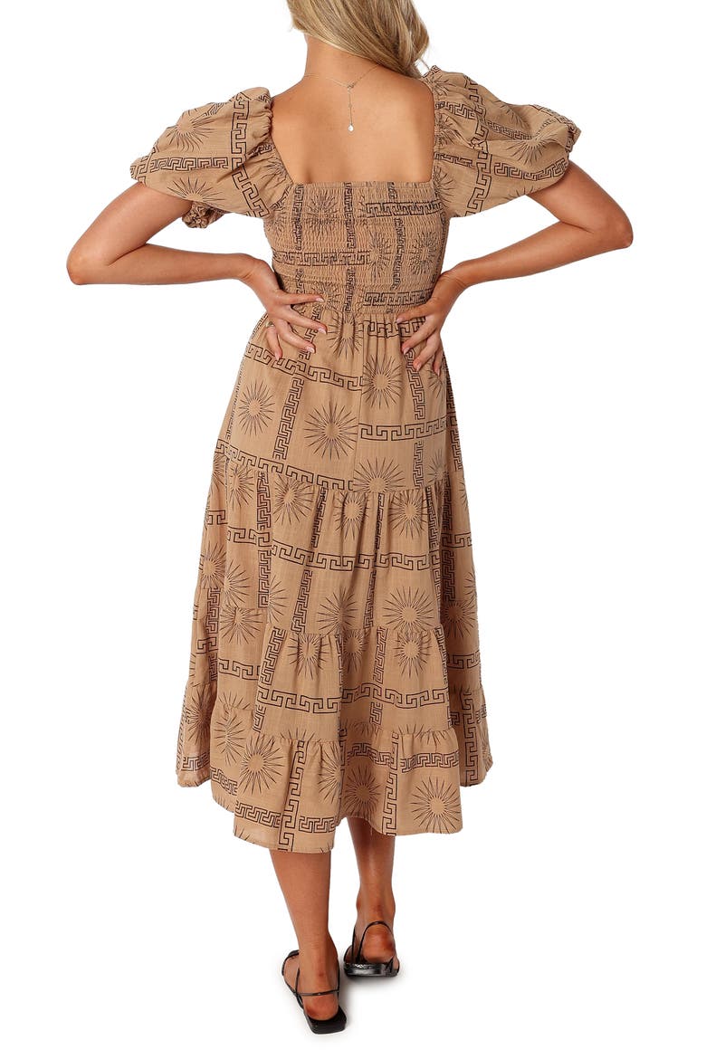 Soliel Puff Sleeve Midi Dress, Alternate, color, TAN BLACK