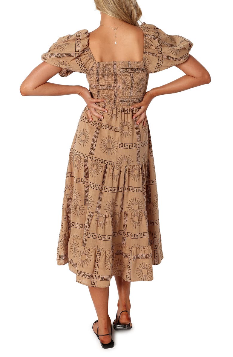 Petal & Pup Soliel Puff Sleeve Midi Dress, Alternate, color, Tan Black