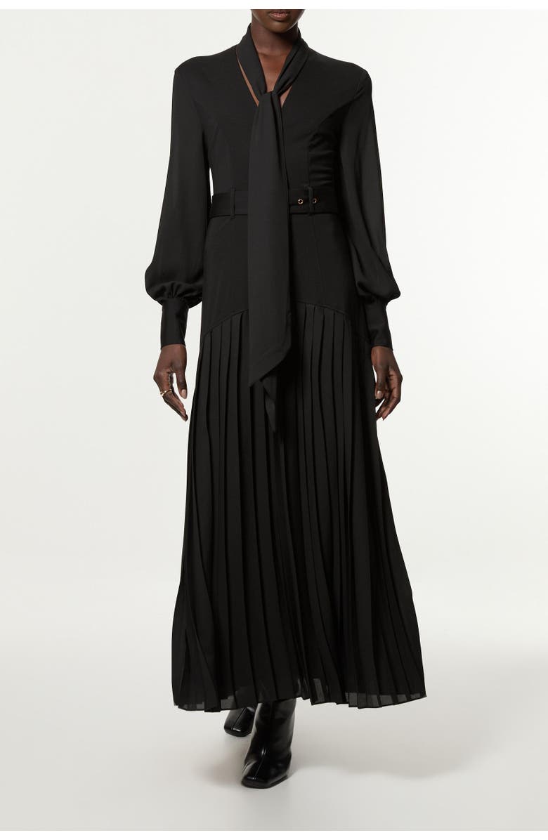 Karen Millen Jersey Ponte Georgette Mix Midi Dress, Alternate, color, Black