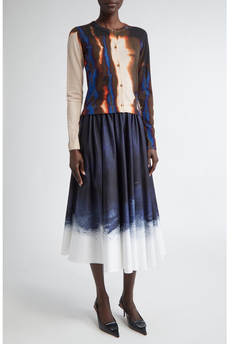 Brushed Stretch Cotton Canvas Circle Skirt, Alternate, color, NAVY / WHITE SMUDGED CANVAS