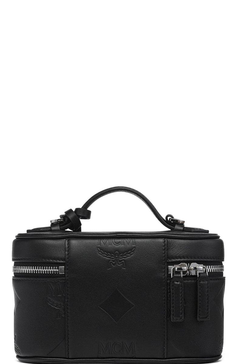 MCM Aren Vanity Case in Maxi Monogram Leather, Alternate, color, Black