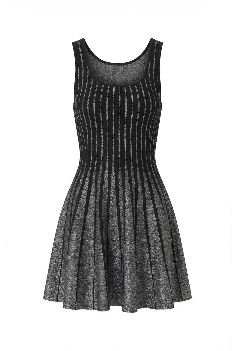 Sleeveless Knit Mini Dress, Alternate, color, Black / Silver