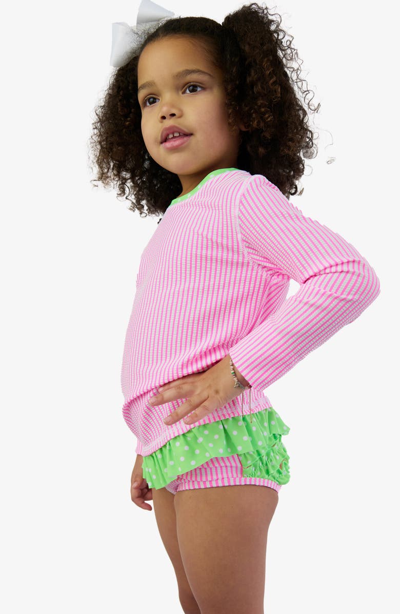 RuffleButts Kids' Long Sleeve Ruffle Hem Two-Piece Rashguard Swimsuit, Alternate, color, Pink
