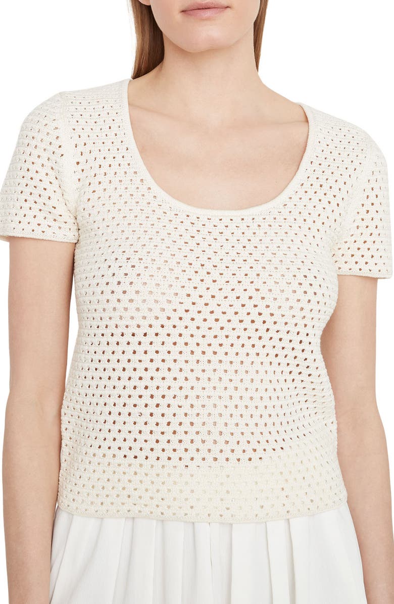 Vince Open Stitch Short Sleeve Cotton Sweater, Main, color, 