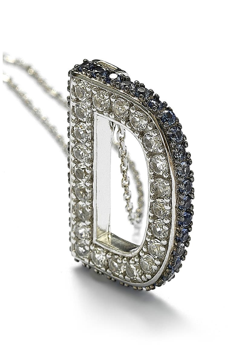 Sterling Silver Lab Created White & Blue Sapphire Accent Initial Pendant Necklace, Main, color, BLUE-D