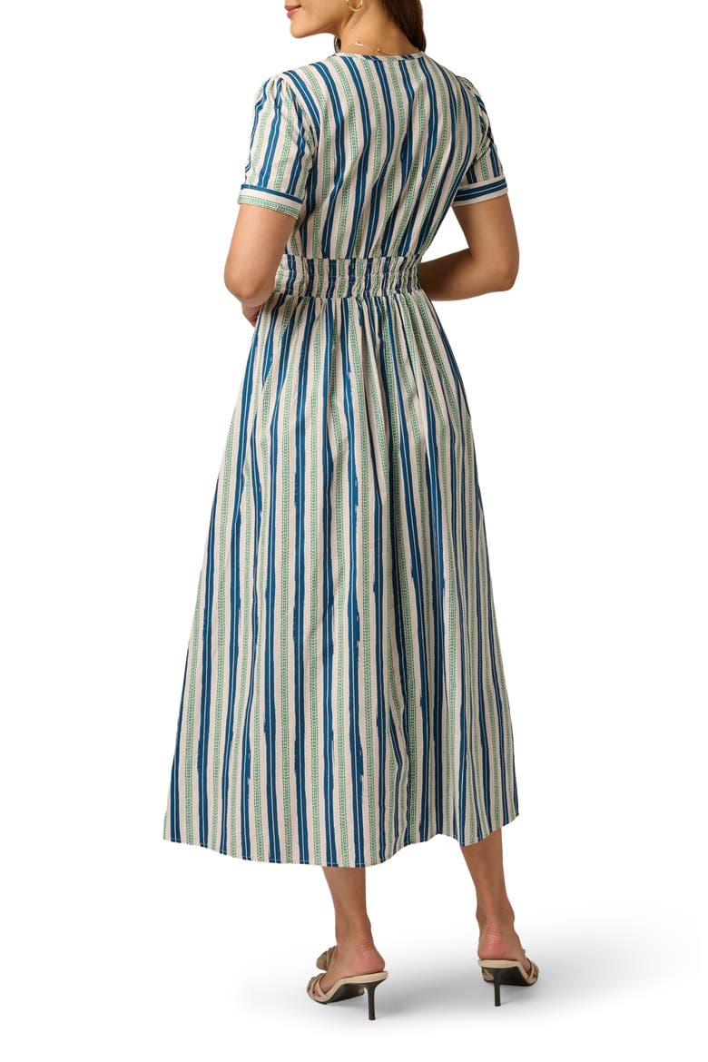 Stripe Smocked Waist Midi Dress, Alternate, color, ECRU/ NAVY