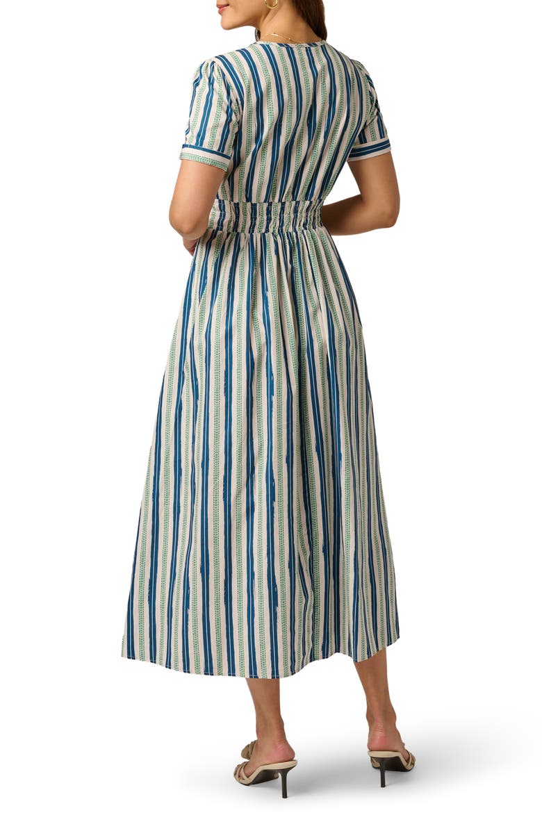 Adrianna Papell Stripe Smocked Waist Midi Dress, Alternate, color, Ecru/ Navy