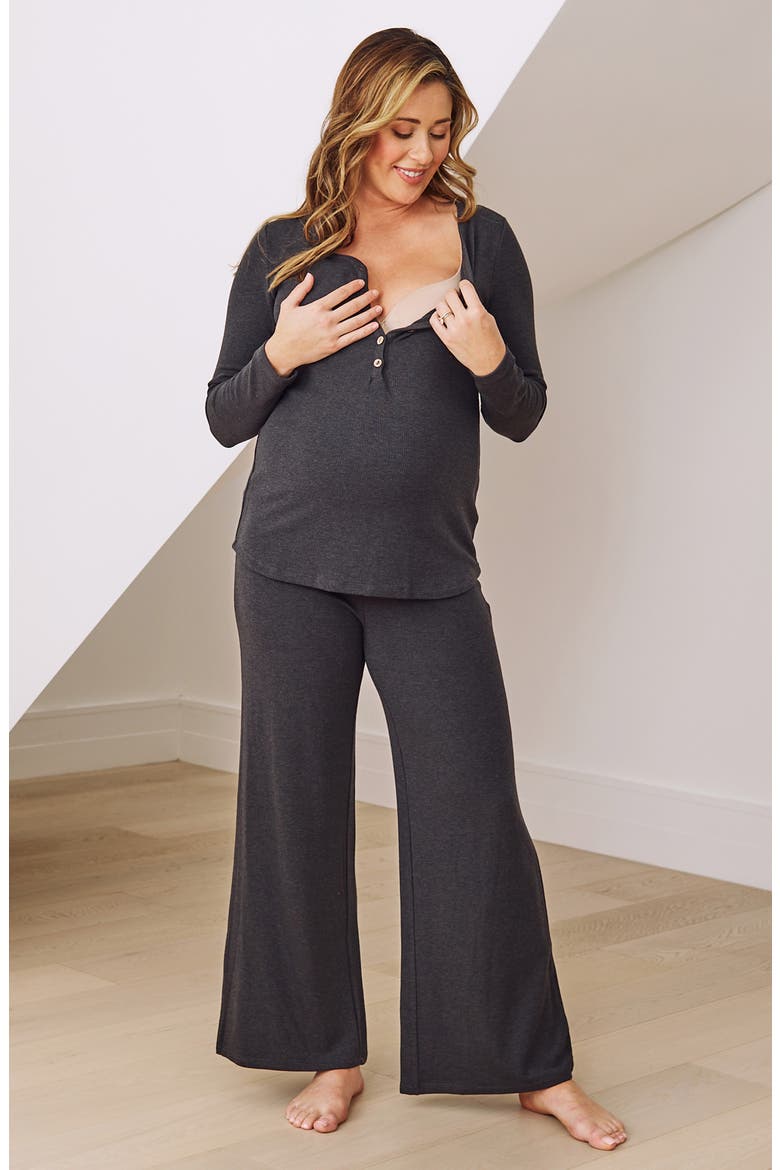 Isabelle Nursing/Maternity Pajamas & Baby Gown Set, Alternate, color, CHARCOAL