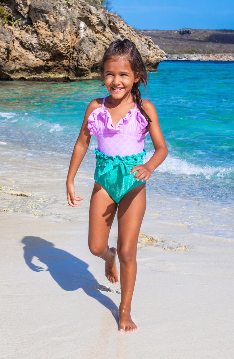 Shade Critters Kids' Mermaid One-Piece Swimsuit, Alternate, color, Lilac/ Green Multi