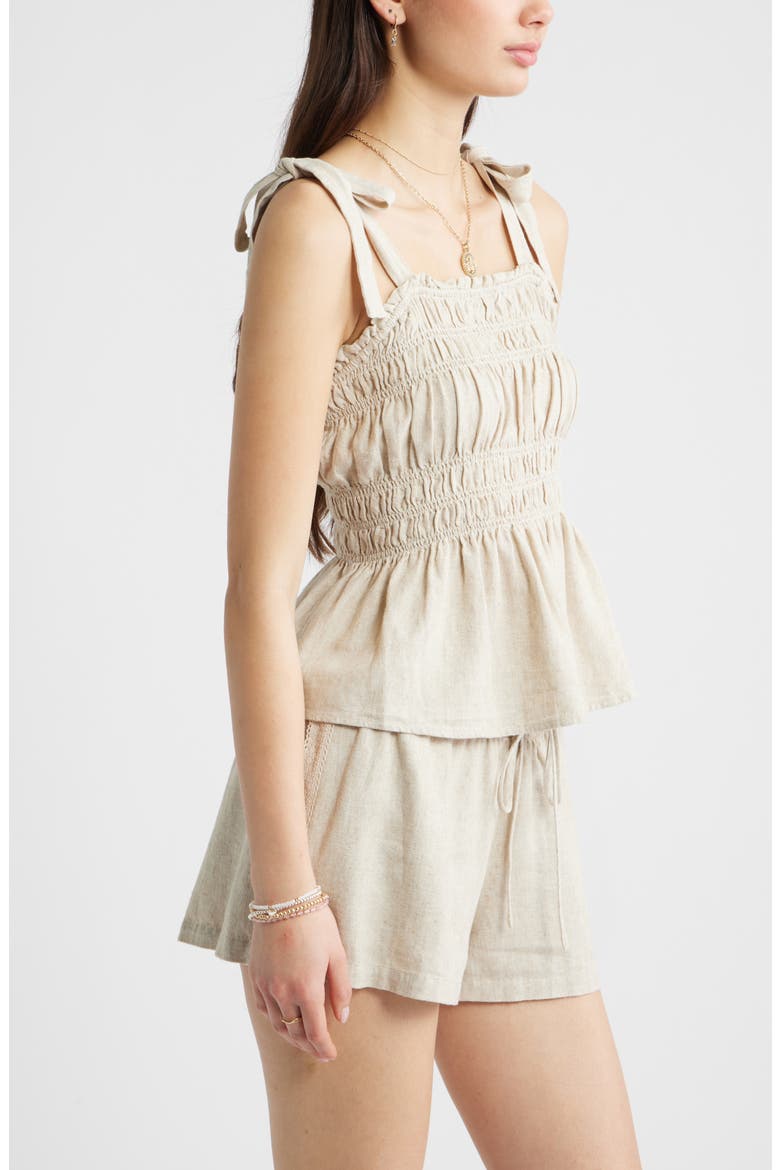 Smocked Linen Blend Tank, Alternate, color, NATURAL