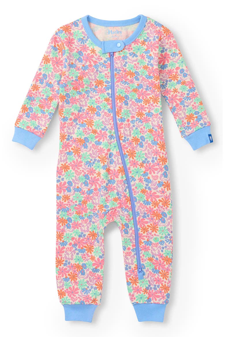 Whimsical Floral Cotton Romper, Main, color, BLUE