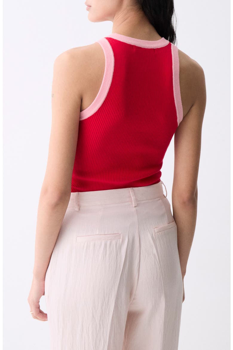 Lisboa Contrast Trim Rib Sweater Tank, Alternate, color, RED WITH PINK DETAILS