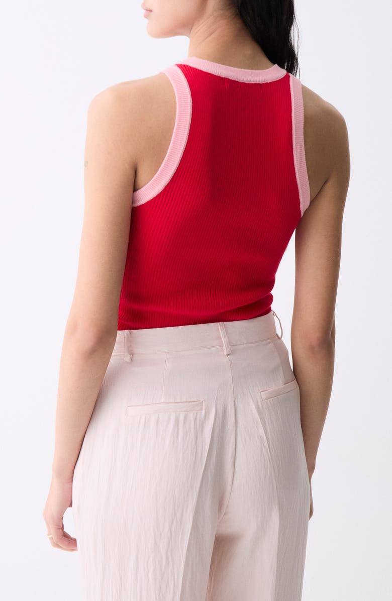 DELUC Lisboa Contrast Trim Rib Sweater Tank, Alternate, color, Red With Pink Details