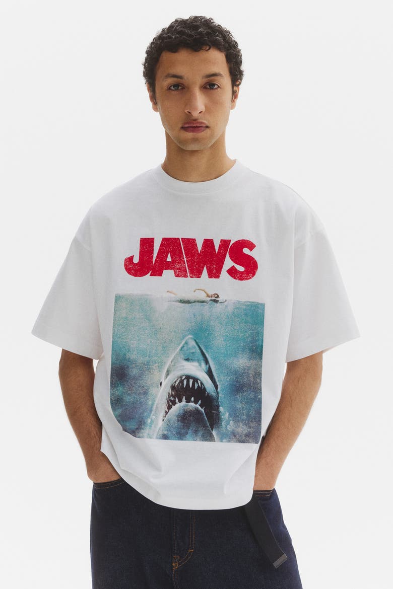 Oversized Fit T-shirt, Main, color, White/Jaws