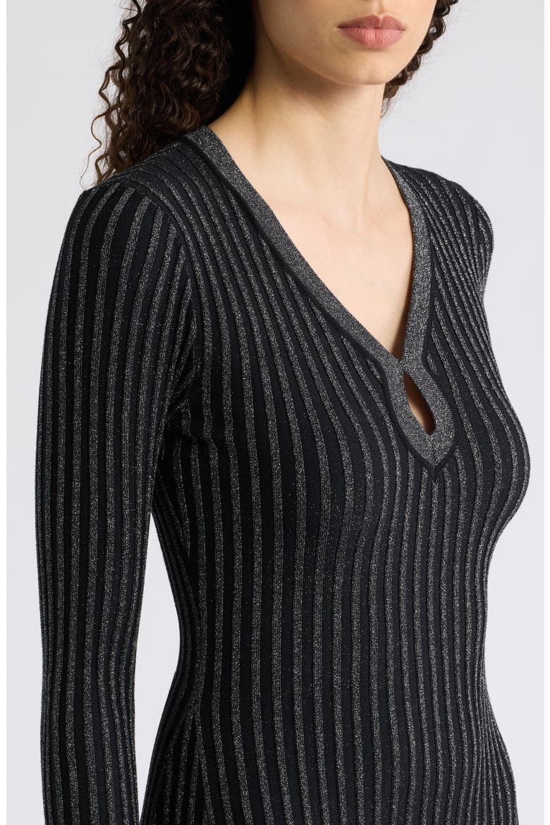 The Freya Metallic Long Sleeve Ribbed Sweater Dress, Alternate, color, NOIR WITH GUNMETAL LUREX