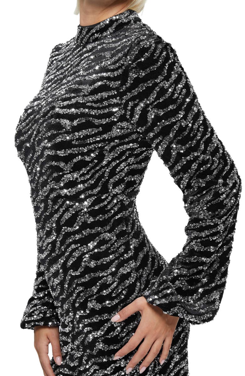 GUESS Zoe Sequin Long Sleeve Mesh Minidress, Alternate, color, 