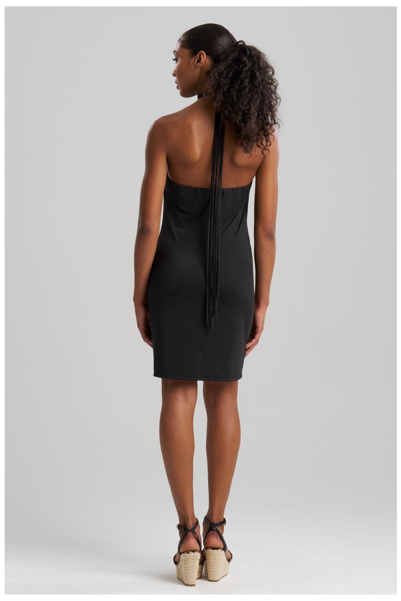 Solid Jersey Halter cover-up Dress w/ Hand Carved Wood Rings, Alternate, color, Black