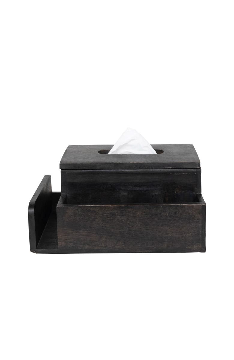 Storied Home Mango Wood Tissue Box Holder with 4 Compartments, Main, color, Black