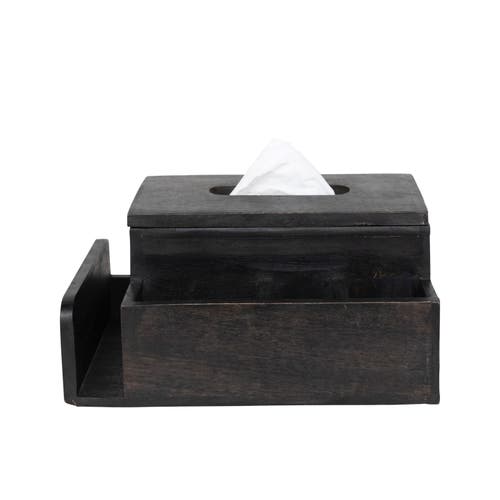 Storied Home Mango Wood Tissue Box Holder With 4 Compartments In Black