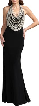 Mac Duggal Beaded Halter Neck Jersey Gown