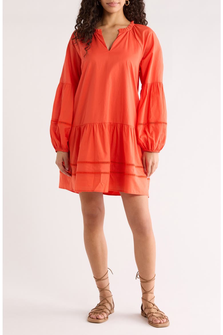 Ivonna Long Sleeve Cotton Shift Dress, Main, color, TOMATO RED