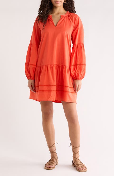 Ivonna Long Sleeve Cotton Shift Dress