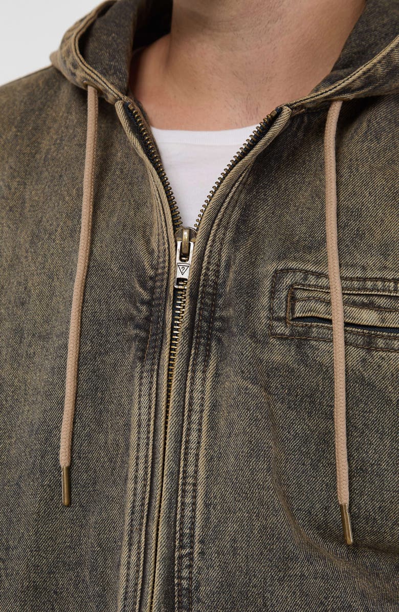 GUESS ORIGINALS Go Brown Sanded Denim Hooded Bomber Jacket, Alternate, color,