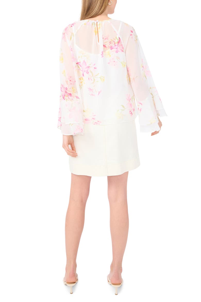 Floral Flutter Sleeve Top, Alternate, color, LEMON CREAM