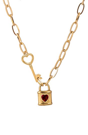 Eye Candy Los Angeles Ivanna Cubic Zirconia Lock & Key Pendant Necklace In Gold