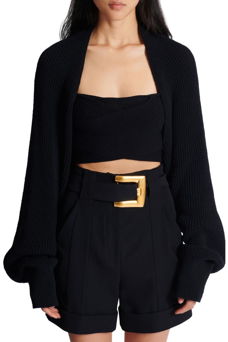 Ribbed knit bolero cardigan, Alternate, color, black