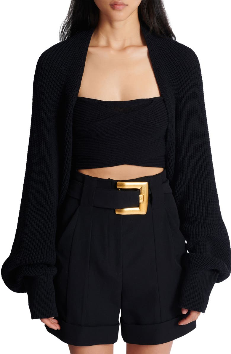 Balmain Ribbed knit bolero cardigan, Alternate, color, Black