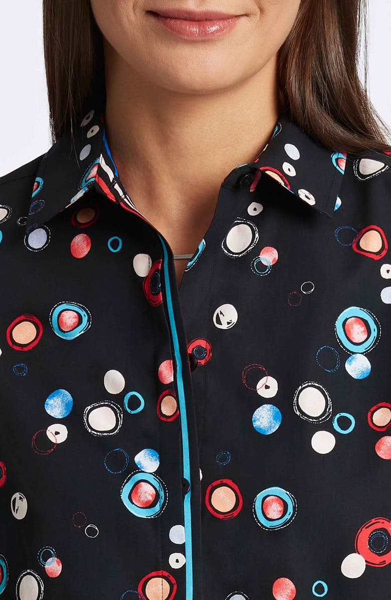 Foxcroft Charlie Circle Print Cotton Button-Up Shirt, Alternate, color, Black Multi