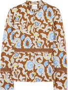 ST. JOHN Western Paisley Print Cotton Blend Matelassé Zip-Up Jacket