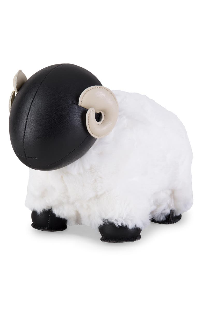 Zuny Sheep Bomy II Fleece & Faux Leather Bookend, Main, color, Black White