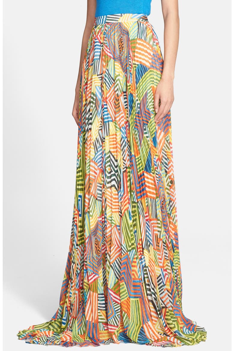 'Shannon' Pleated Maxi Skirt, Main, color, COLLAGE STRIPE