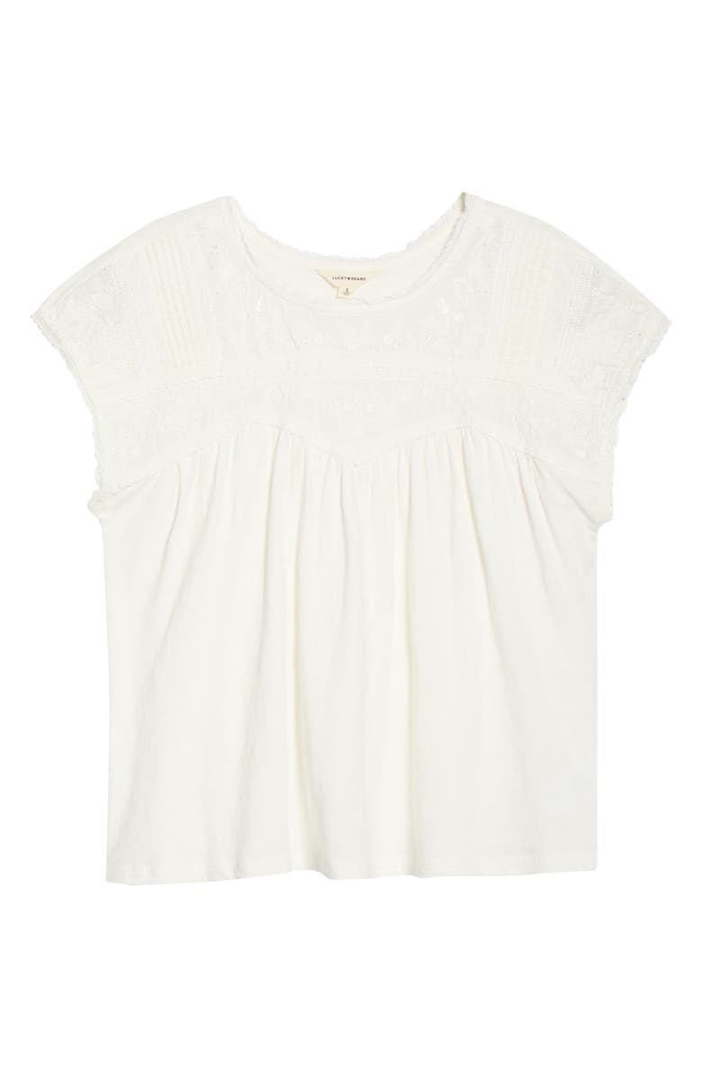 Lucky Brand Embroidered Yoke Top, Main, color, Whisper White