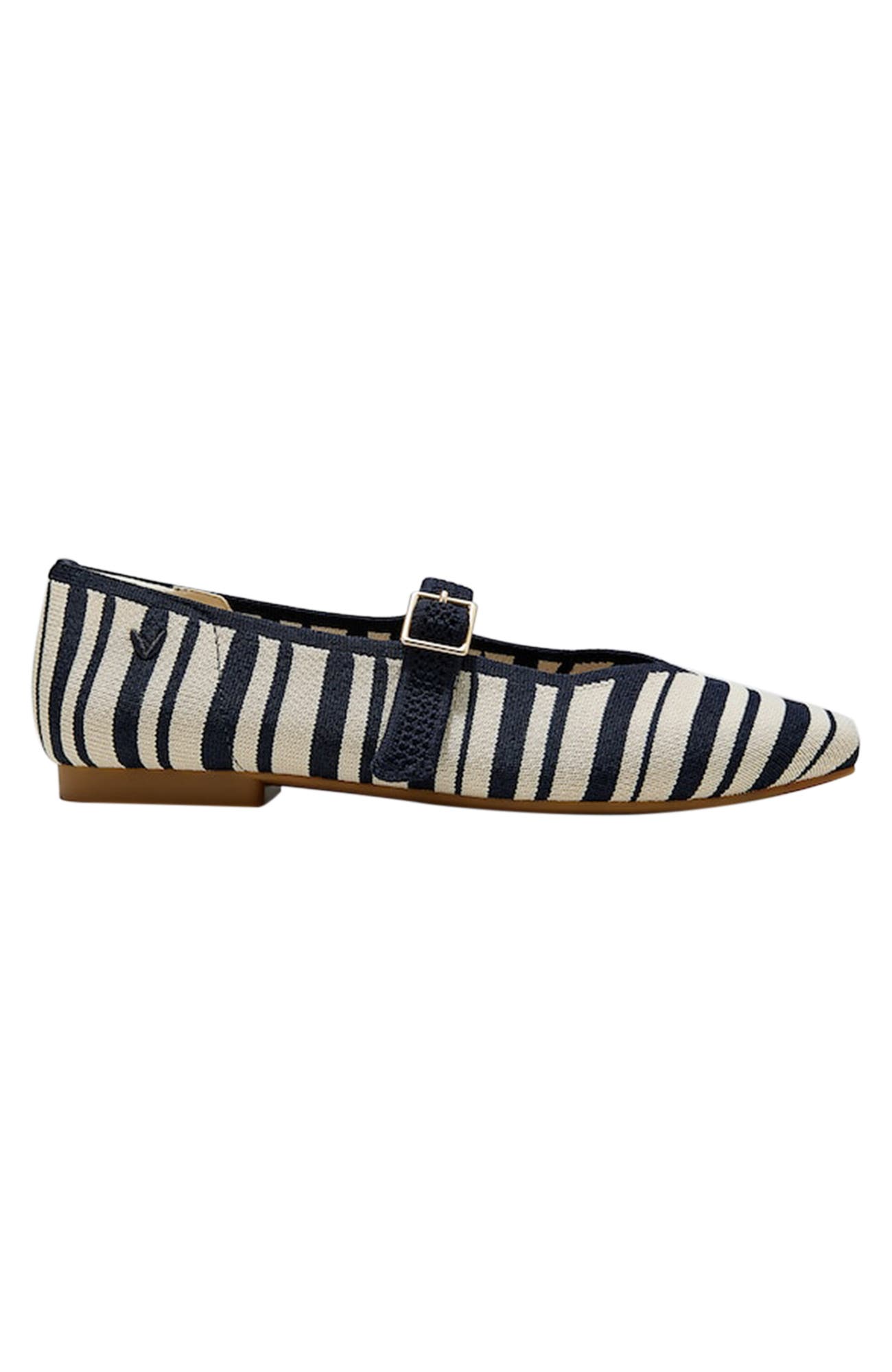 Margot Mary-Jane Square-Toe Ballet Flats, Alternate, color, Navy Ivory Multi Stripe