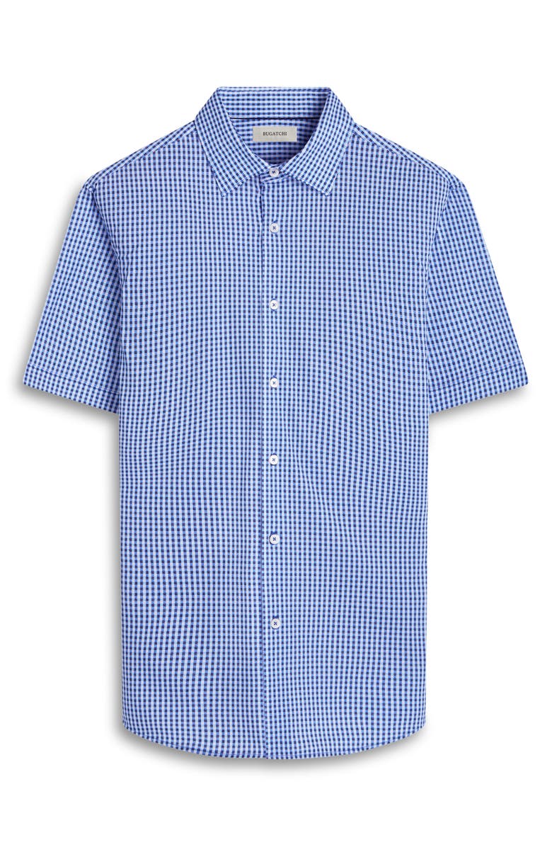 Bugatchi Miles OoohCotton<sup>®</sup> Gingham Short Sleeve Button-Up Shirt, Alternate, color, Classic Blue