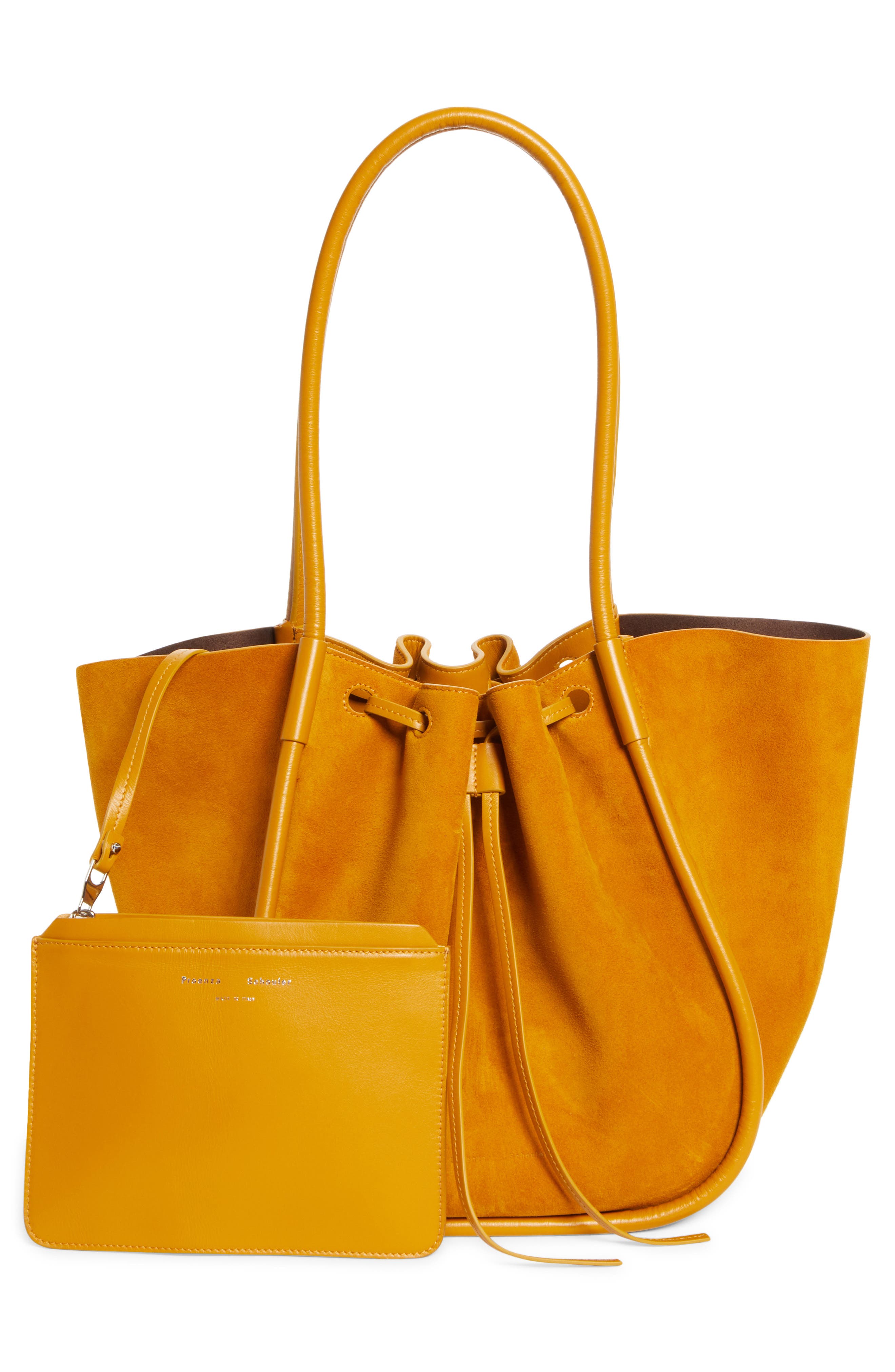 Proenza Schouler Large Ruched Suede Tote, Alternate, color, Honey