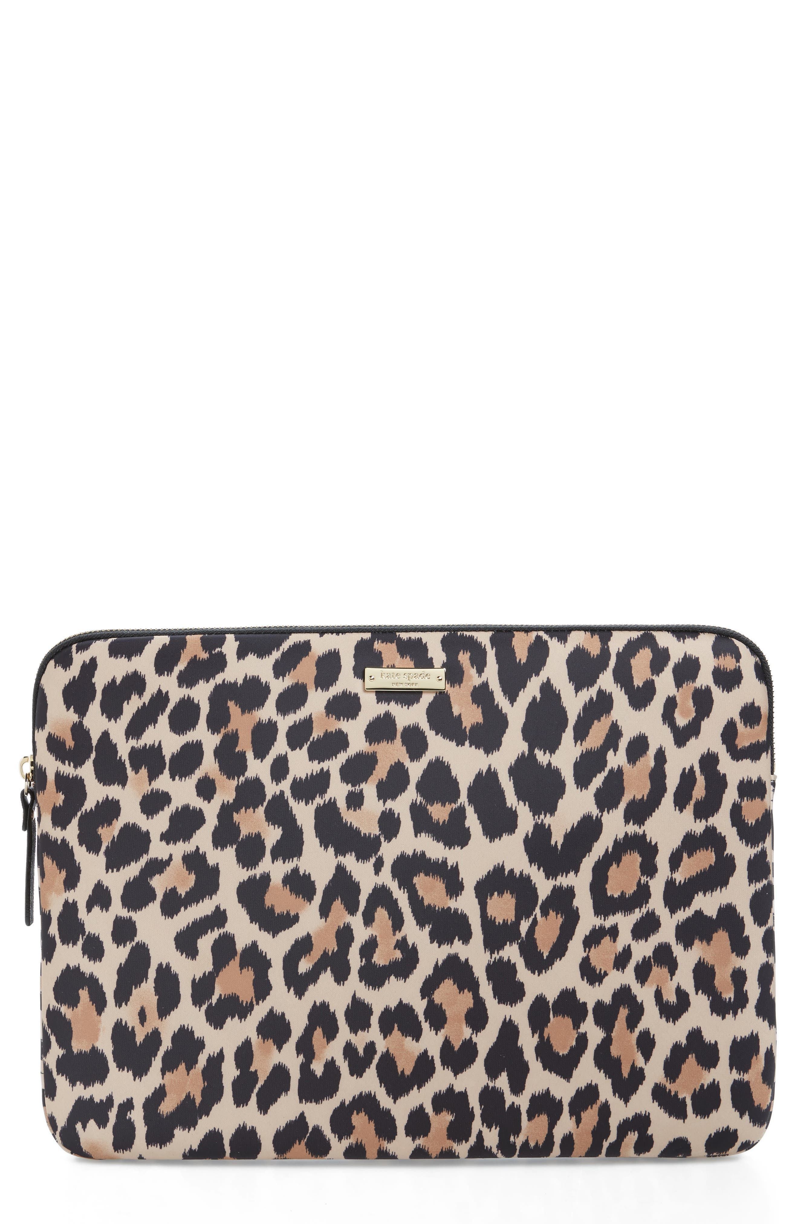 Kate Spade New York leopard 13-Inch laptop sleeve, Main, color, 