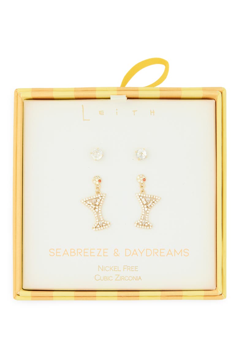 Seabreeze & Daydreams Set of 2 Cubic Zirconia Martini Drop Earrings, Main, color, CLEAR- GOLD