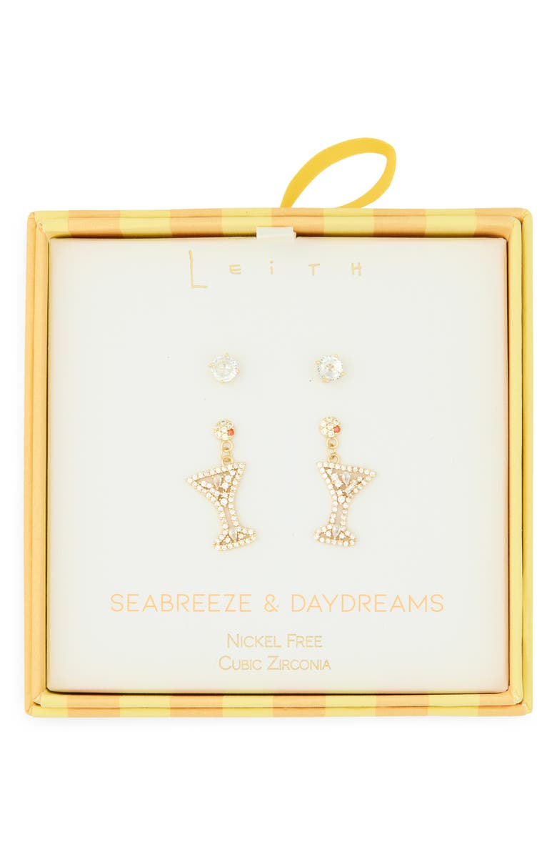 Leith Seabreeze & Daydreams Set of 2 Cubic Zirconia Martini Drop Earrings, Main, color, Clear- Gold