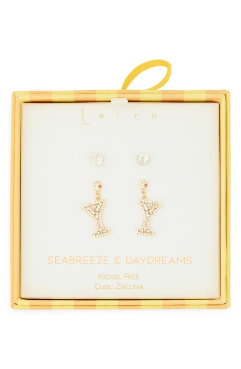 Seabreeze & Daydreams Set of 2 Cubic Zirconia Martini Drop Earrings