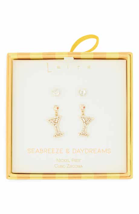 Leith Seabreeze & Daydreams Set of 2 Cubic Zirconia Martini Drop Earrings