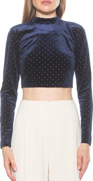 Alexia Admor Ari Long Sleeve Studded Velvet Crop Top
