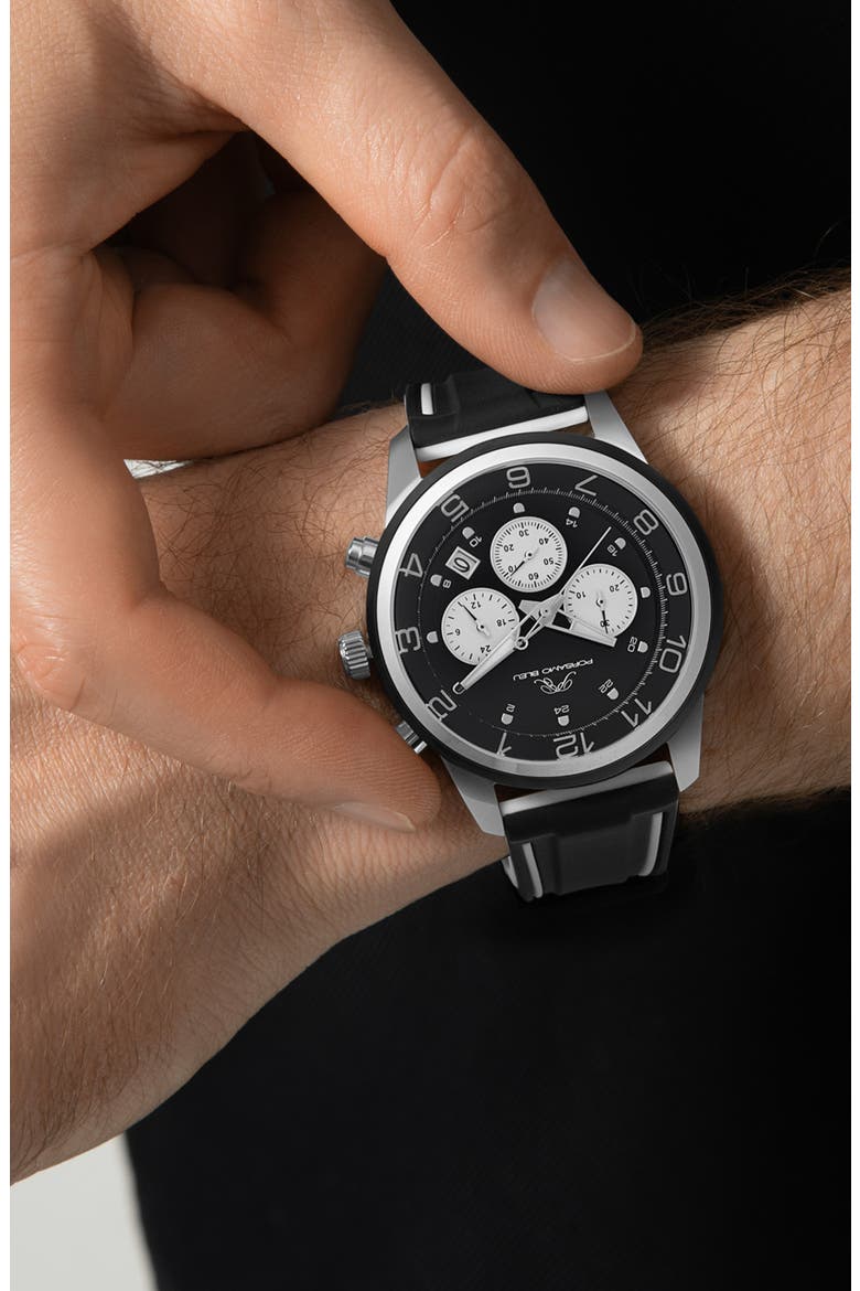 Men's Arthur Chronograph Silicone Strap Watch, 44mm, Alternate, color, BLACK